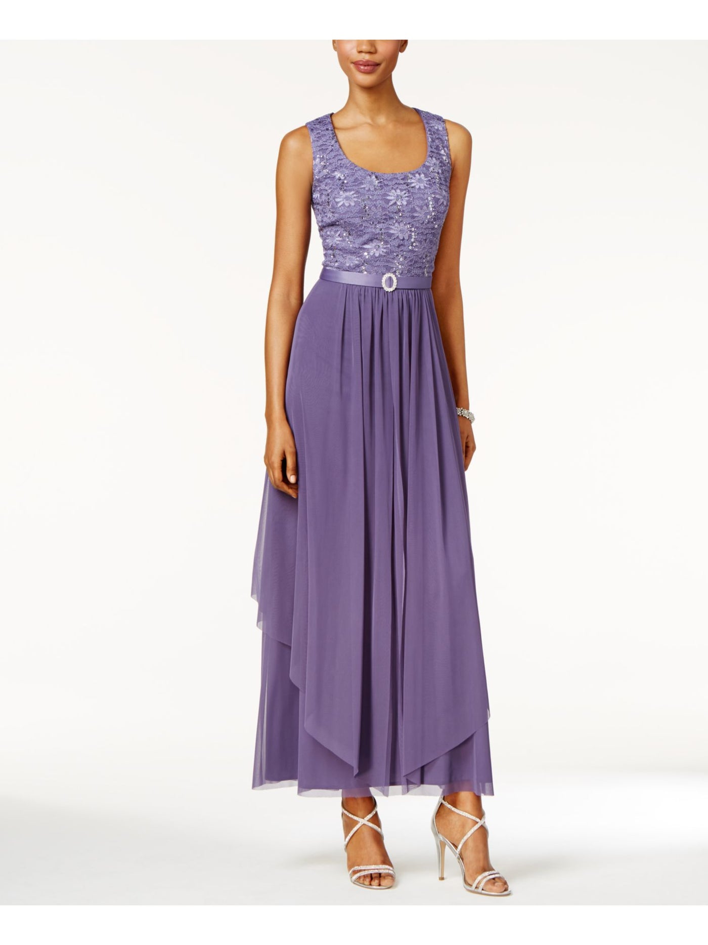 R&M RICHARDS Womens Purple Sleeveless Scoop Neck Maxi Formal Fit + Flare Dress 18