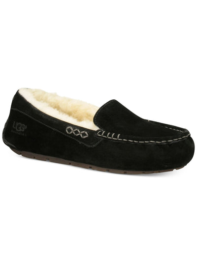 UGG Womens Black Comfort Ansley Round Toe Slip On Leather Moccasins Shoes 12