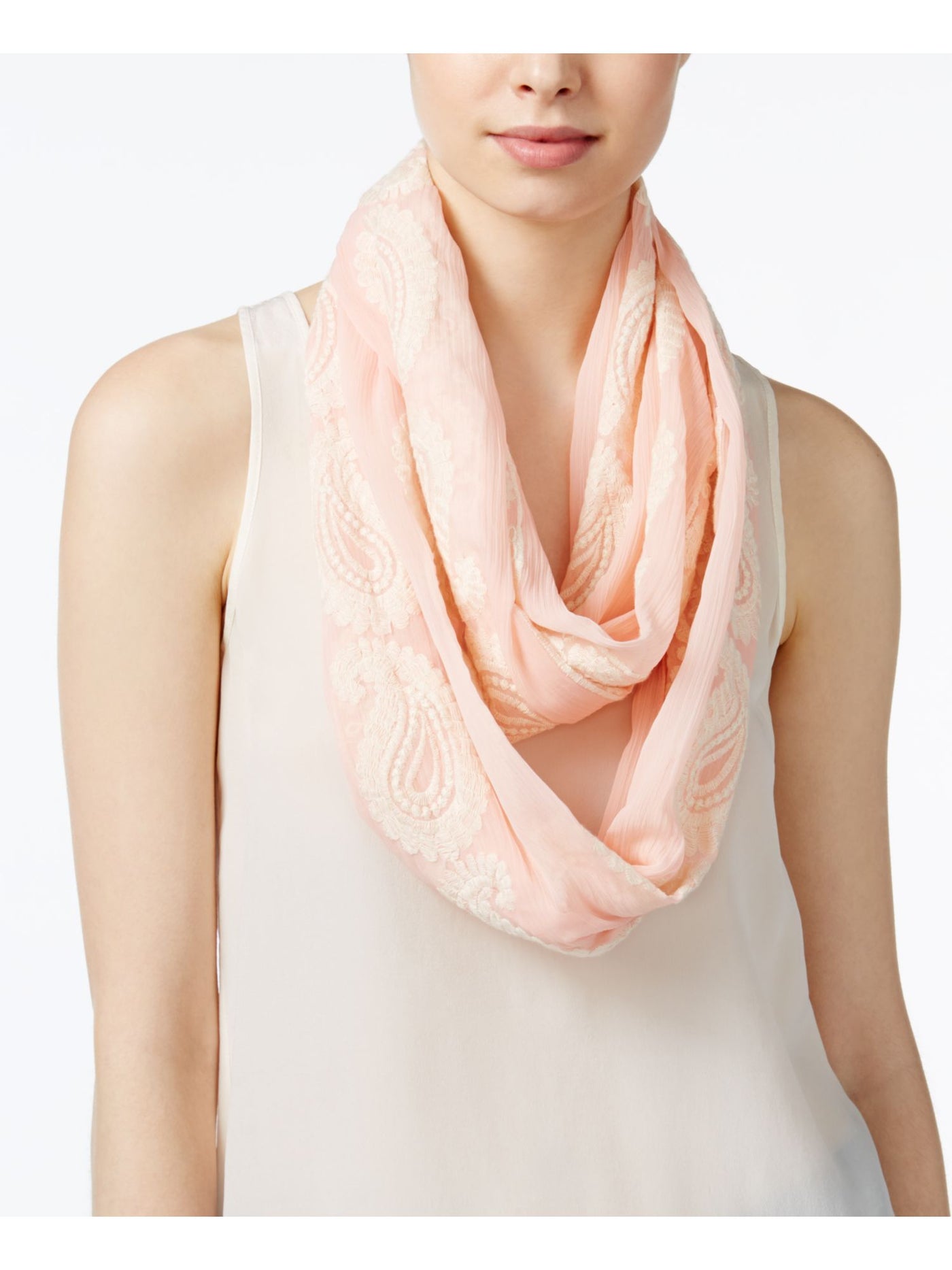 INC Womens Blush Pink Embroidered Infinity Scarf