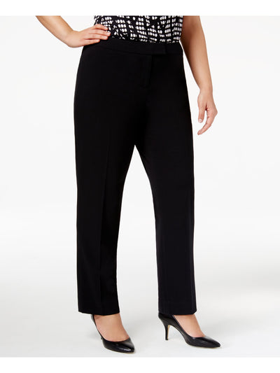ANNE KLEIN Womens Black Zippered Wear To Work Straight leg Pants Plus 24W
