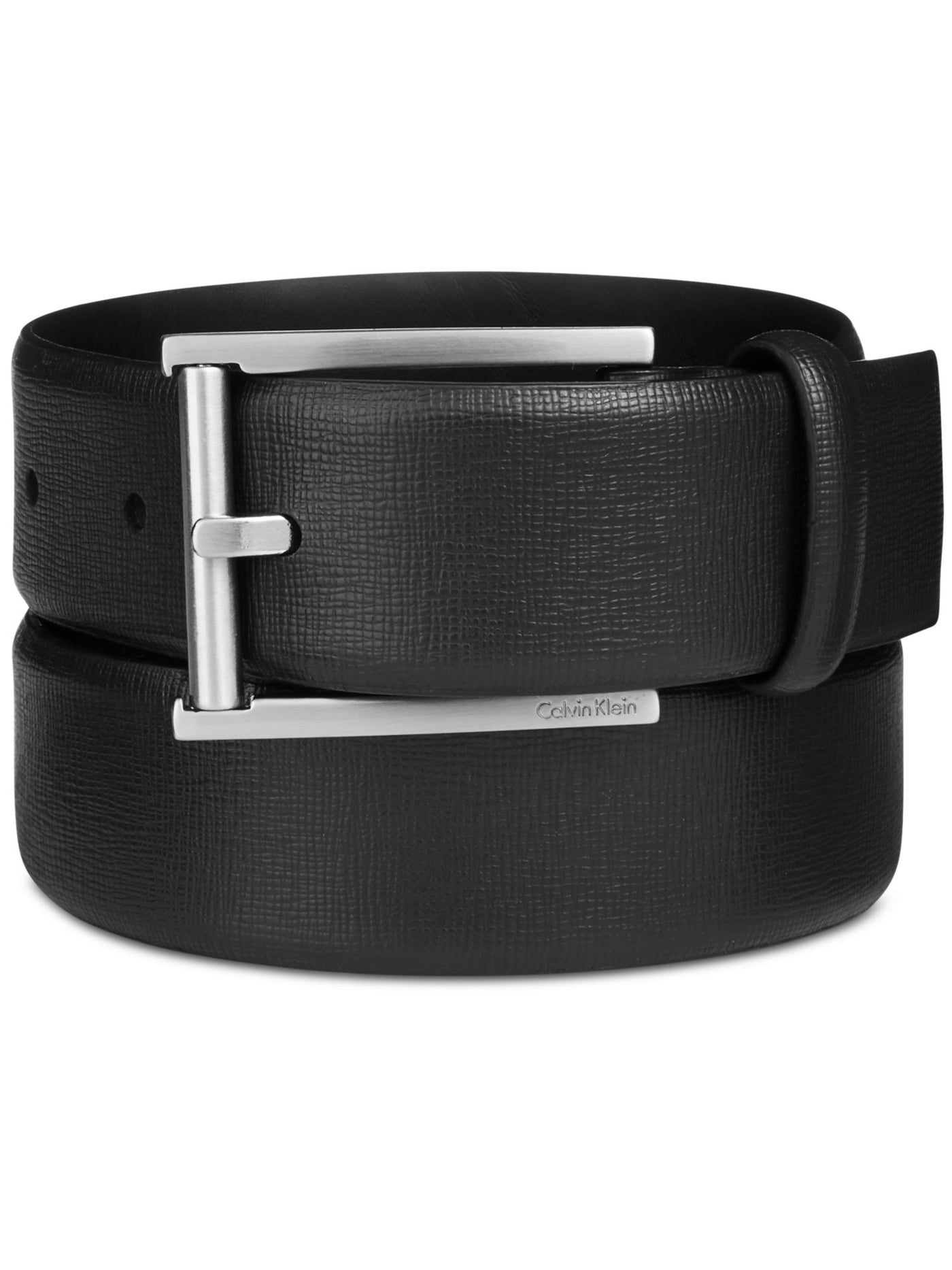 CALVIN KLEIN Mens Black Feather Accent Leather Work Belt 38