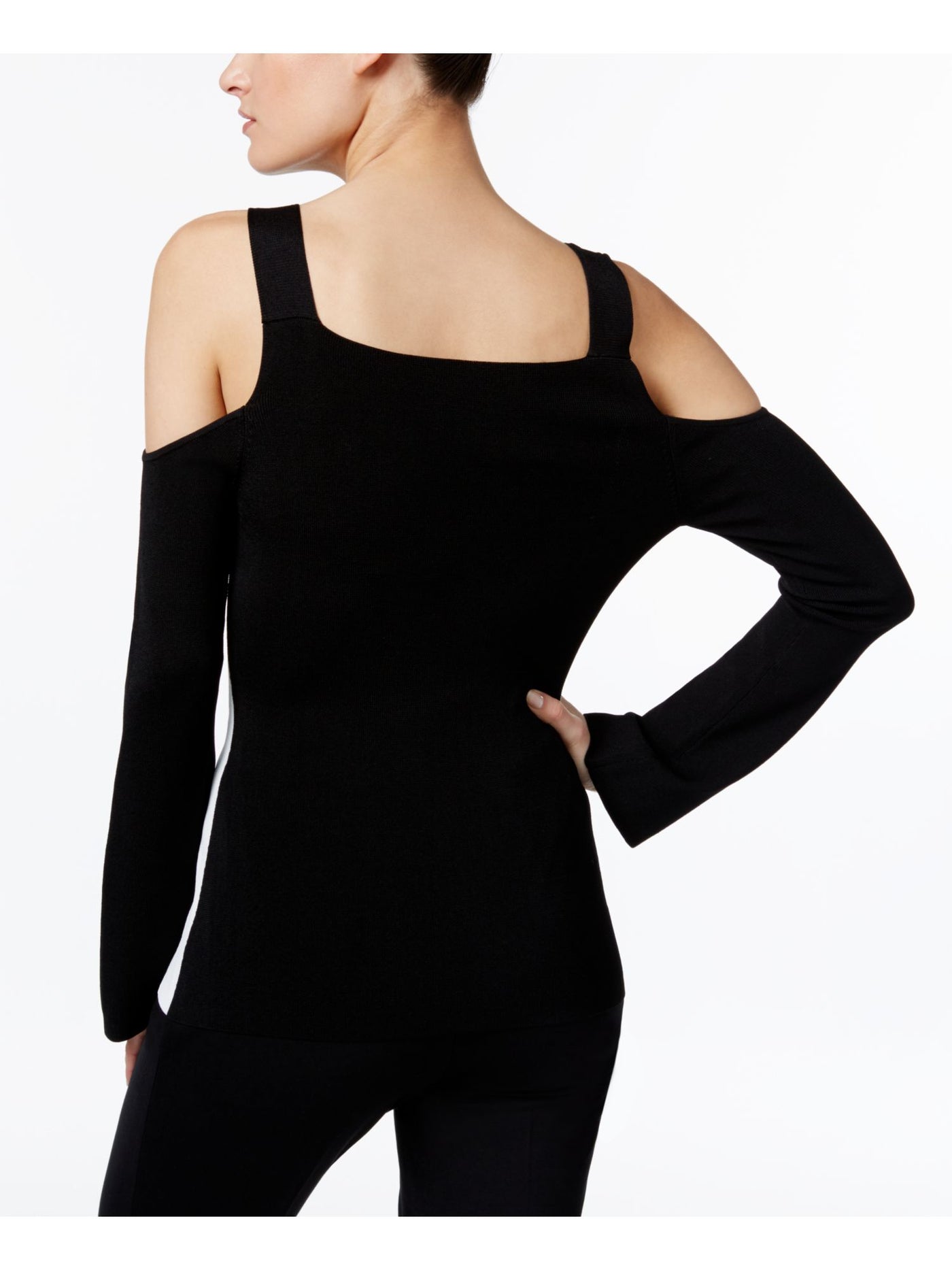 YYIGAL Womens White Cold Shoulder Color Block Long Sleeve V Neck Top Size: XS