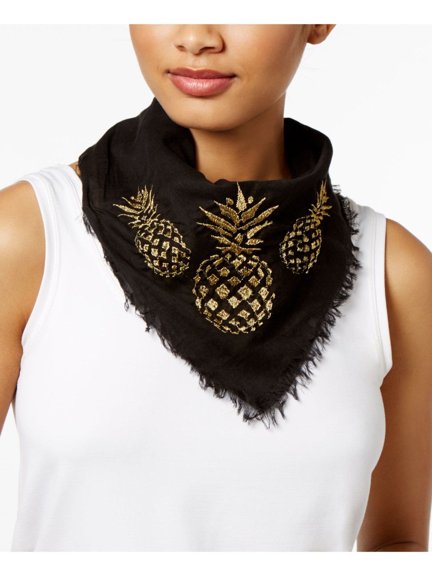 INC Womens Black Cotton Pineapple Bandana Lightweight Scarf