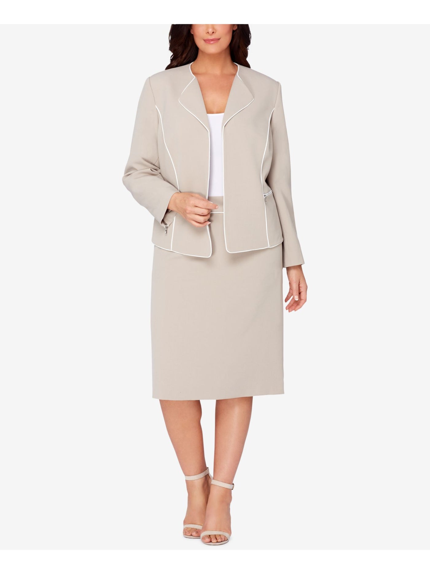 TAHARI Womens Beige Wear To Work Blazer Jacket Plus 20W