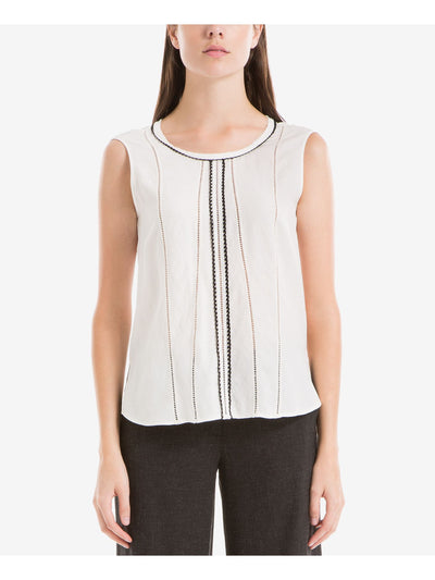 MAX STUDIO Womens Ivory Crochet Inset Color Block Sleeveless Jewel Neck Top L