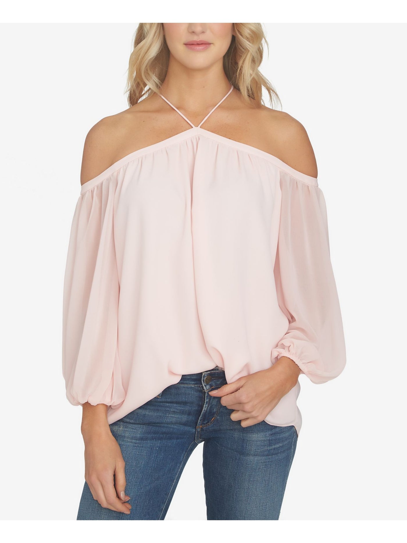 1. STATE Womens Cold Shoulder 3/4 Sleeve Halter Top