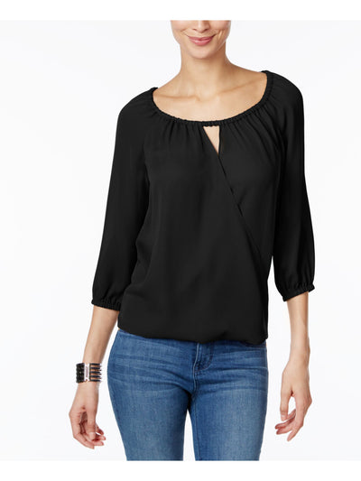 INC Womens Black Long Sleeve Keyhole Top S