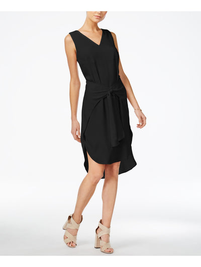 BAR III Womens Black Tie Sleeveless V Neck Below The Knee Hi-Lo Dress Size: XS