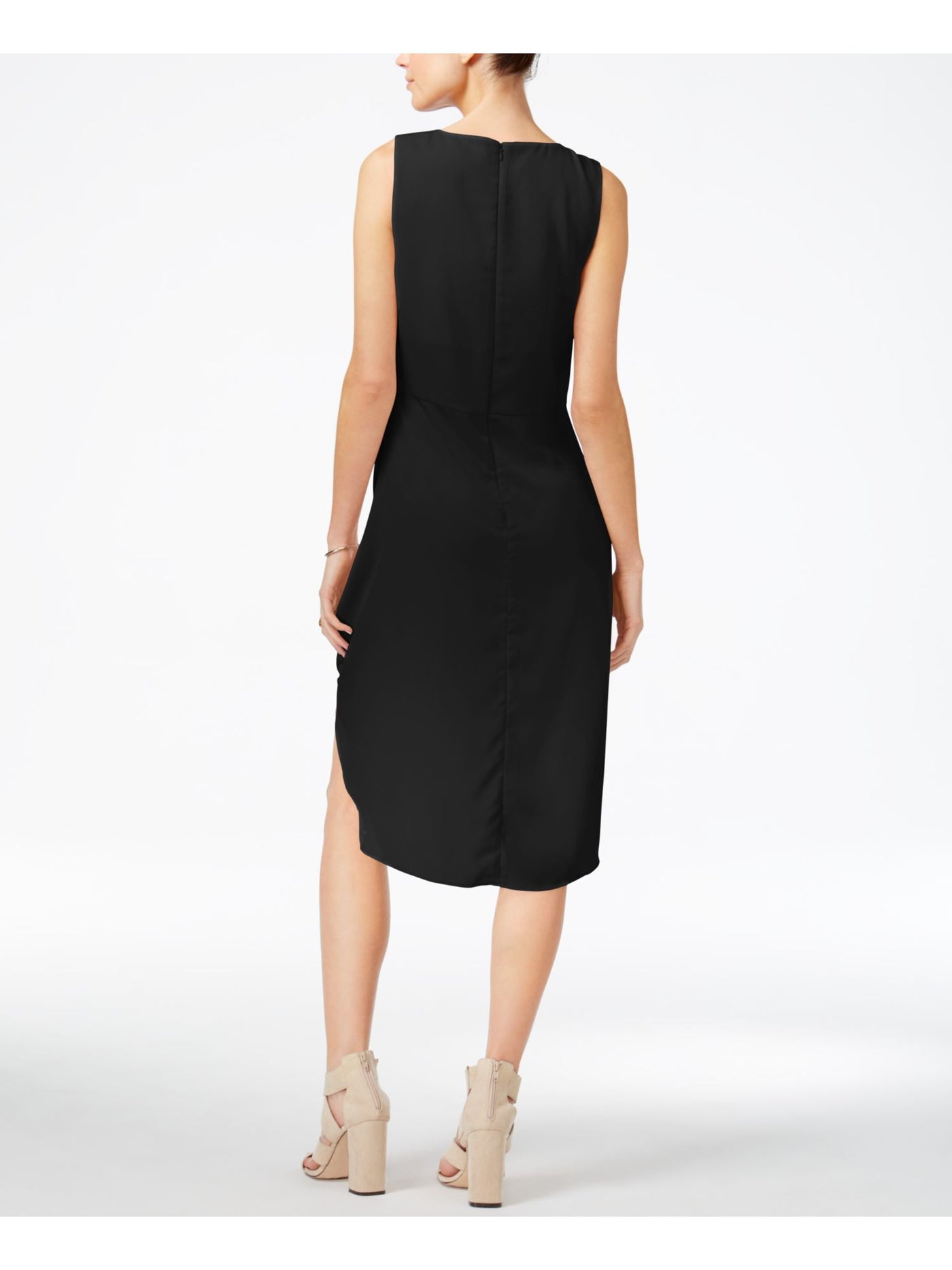 BAR III Womens Black Tie Sleeveless V Neck Below The Knee Hi-Lo Dress Size: XS