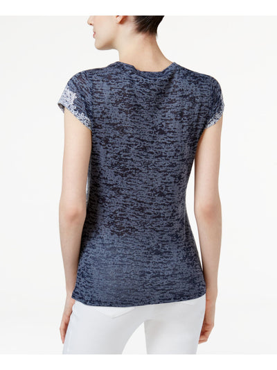 INC Womens Navy Printed Crew Neck Top XS