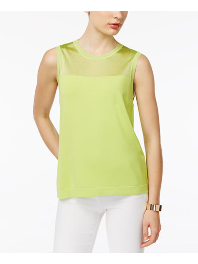 ANNE KLEIN Womens Green Jewel Neck Sleeveless Casual Top L