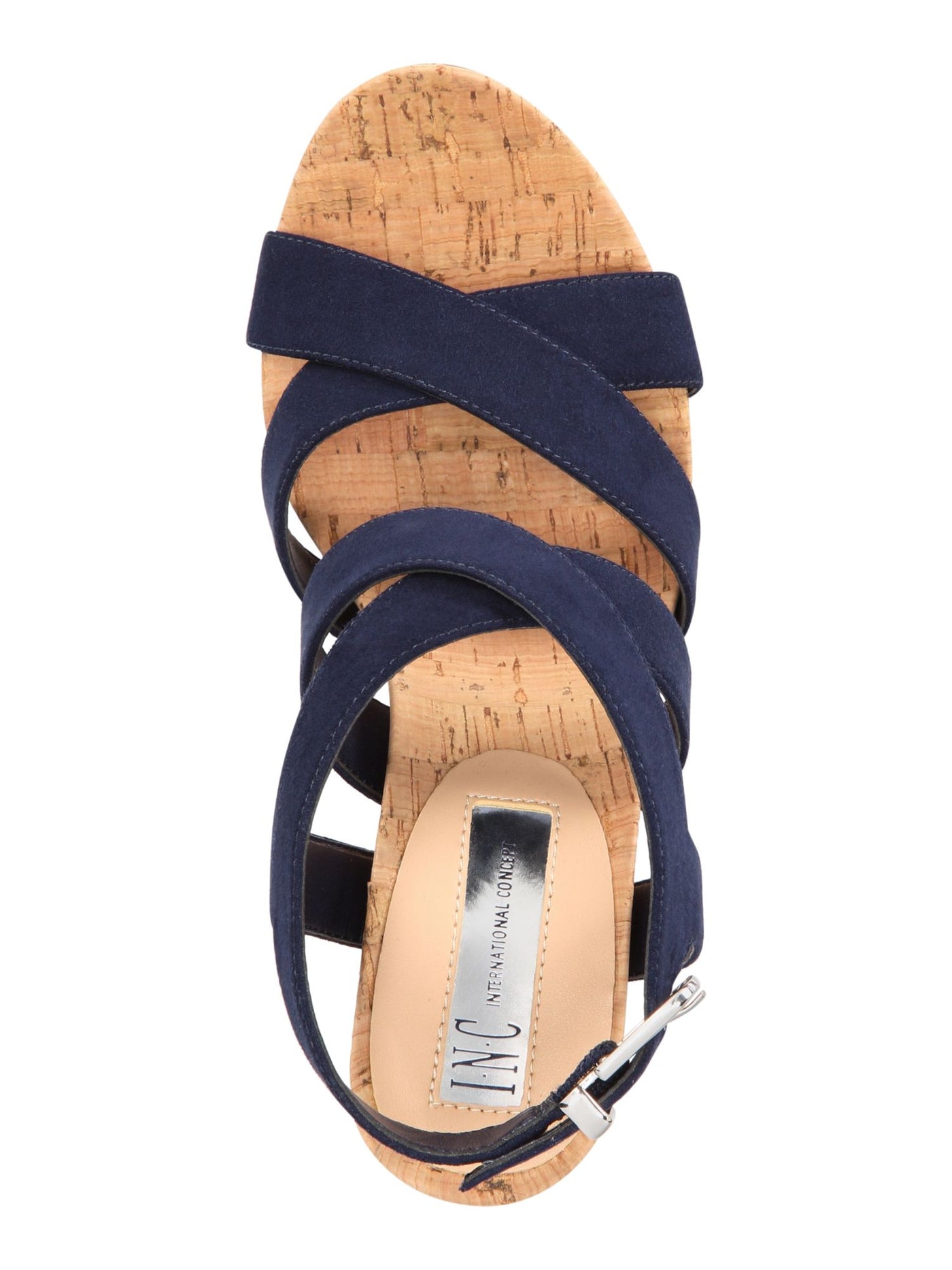 INC Womens Navy 1/2" Platform Stretch Adjustable Strappy Padded Landor Round Toe Wedge Buckle Slingback Sandal 11 M