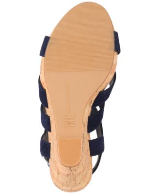 INC Womens Navy 1/2" Platform Stretch Adjustable Strappy Padded Landor Round Toe Wedge Buckle Slingback Sandal M