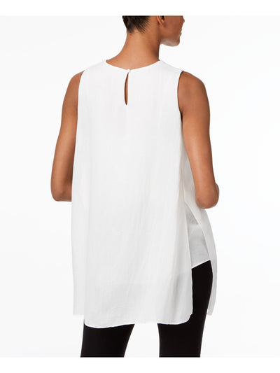 ALFANI Womens White Slitted Sleeveless Jewel Neck Handkerchief Top 6