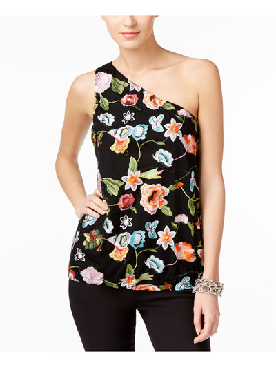 INC Womens Black Green Floral Embellished Sleeveless Top S