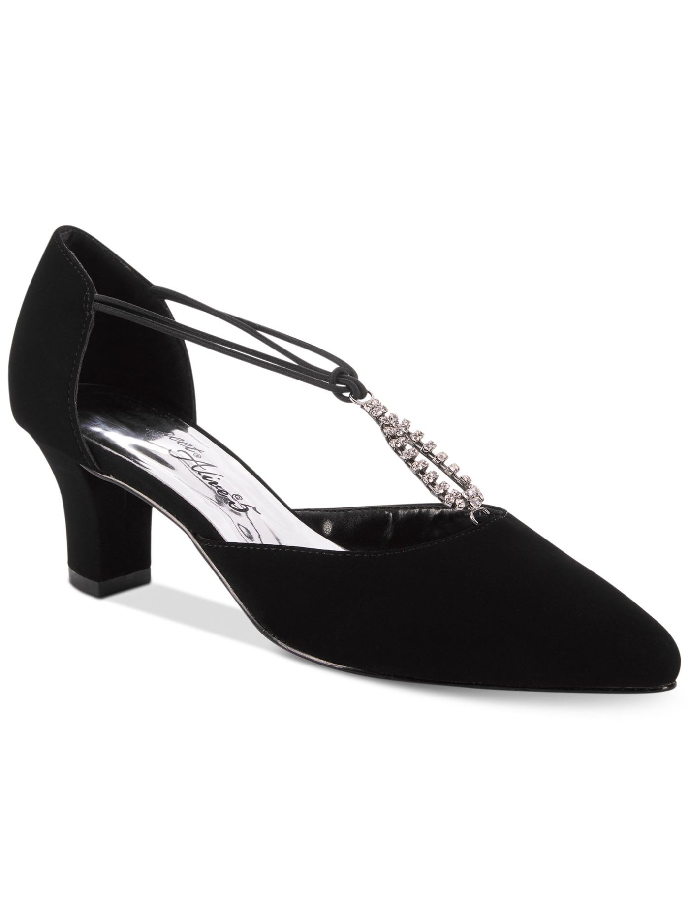 EASY STREET ALIVE AT 5 Womens Black Rhinestone Strappy Moonlight Pointed Toe Sculpted Heel Slip On Dress Sandals Shoes 8.5 M