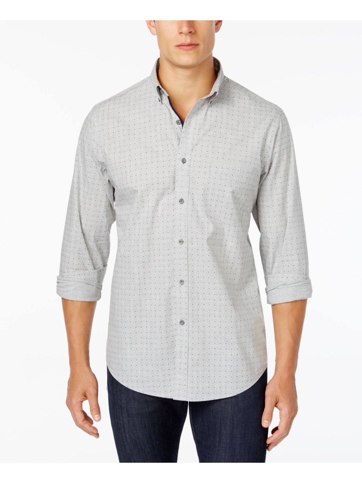 CLUBROOM Mens Gray Collared Button Down Shirt S