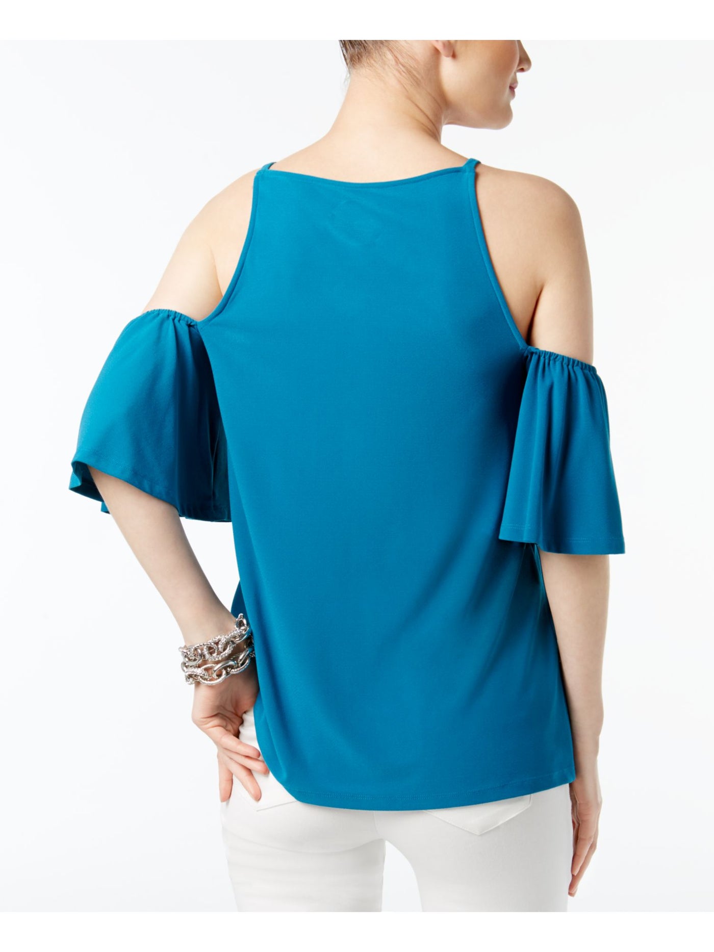 INC Womens Teal Cut Out  Ruffled Sleeve 3/4 Sleeve Square Neck Top M