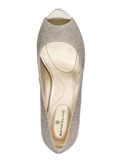BANDOLINO Womens Gold Sparkle 1/2" Hidden Platform Comfort Padded Rainaa Peep Toe Stiletto Slip On Pumps Shoes 10 M