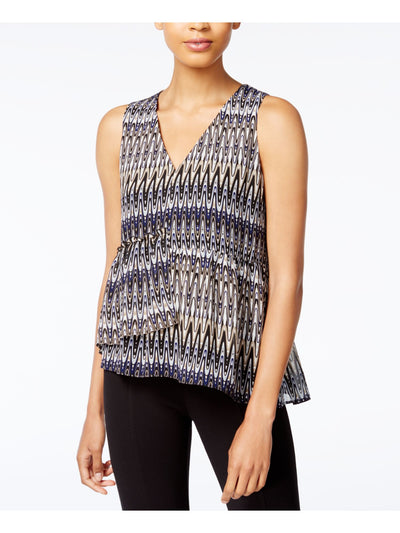 KENSIE Womens Navy Printed Sleeveless V Neck Top Size: XS