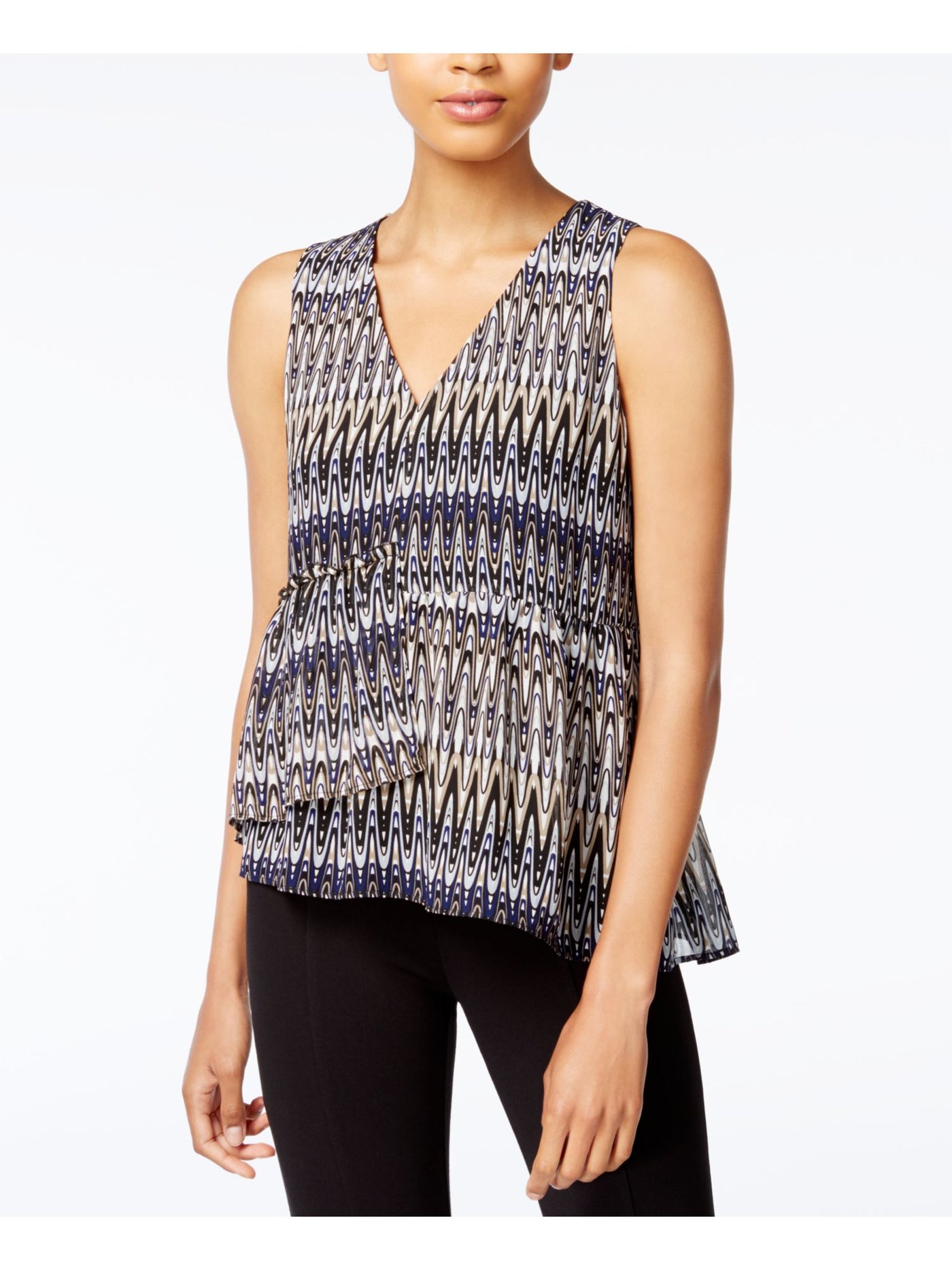 KENSIE Womens Blue Printed Sleeveless V Neck Top Size: M