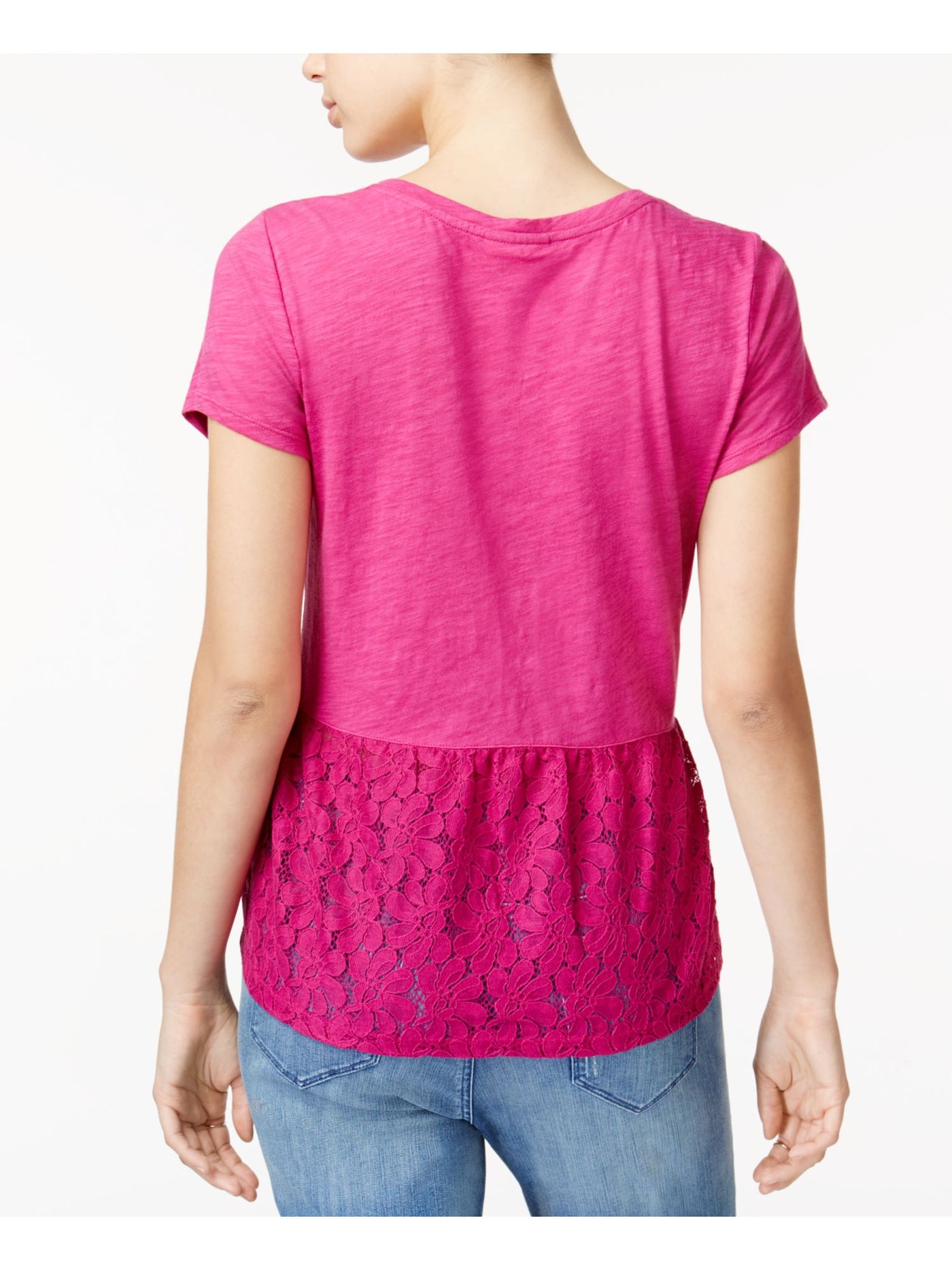 MAISON JULES Womens Pink Lace Short Sleeve Jewel Neck Top Size: XS
