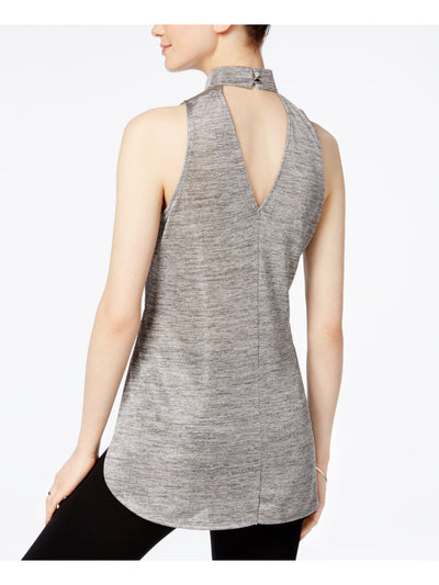 BAR III Womens Silver Slitted Heather Sleeveless Turtle Neck Top Size: S