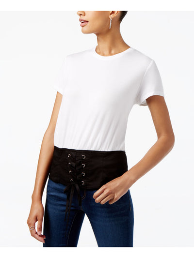 INC Womens White Tie Color Block Short Sleeve Jewel Neck T-Shirt Size: XL