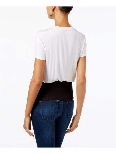 INC Womens White Tie Color Block Short Sleeve Jewel Neck T-Shirt S