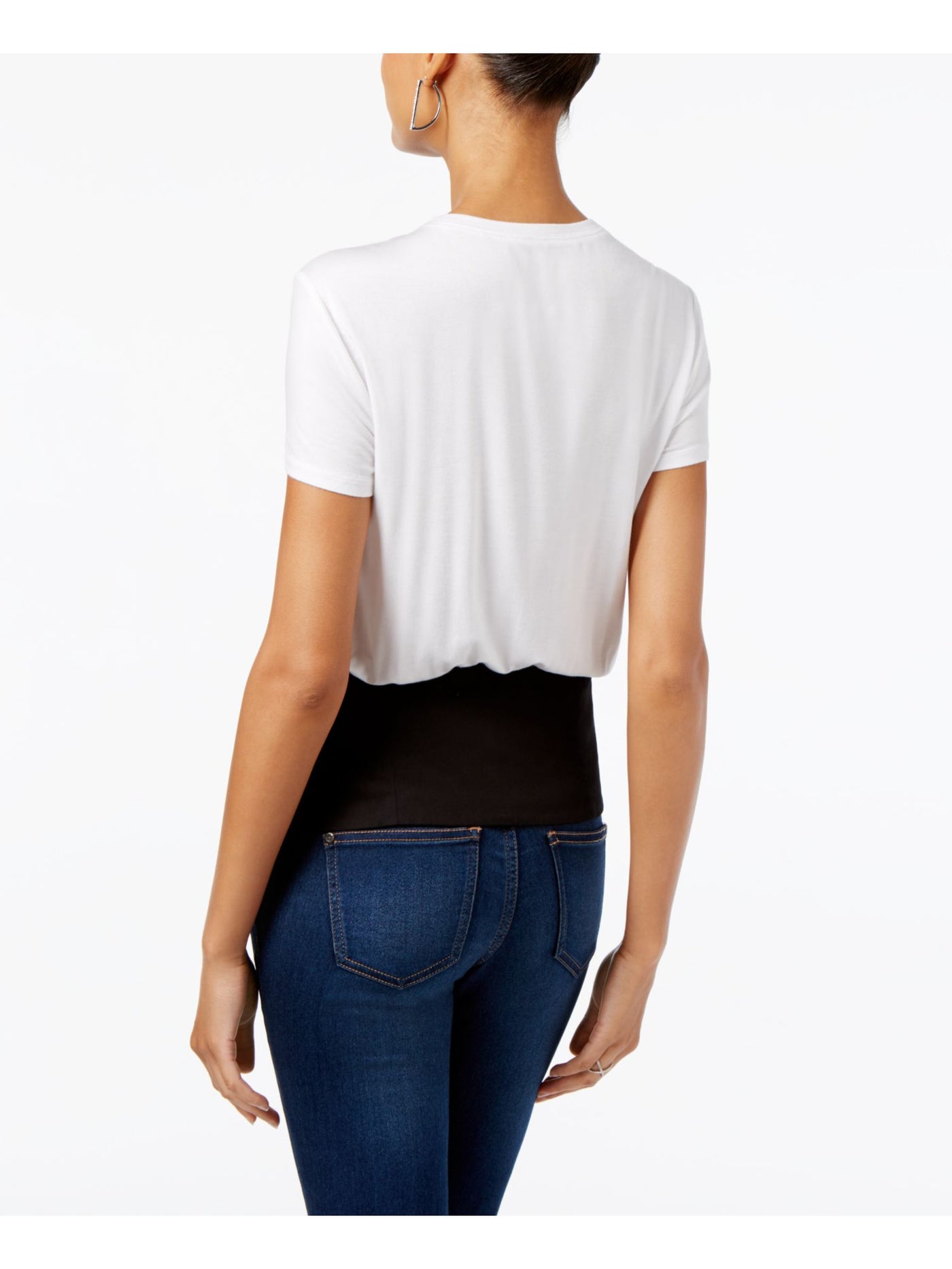 INC Womens Ivory Tie Color Block Short Sleeve Jewel Neck T-Shirt L
