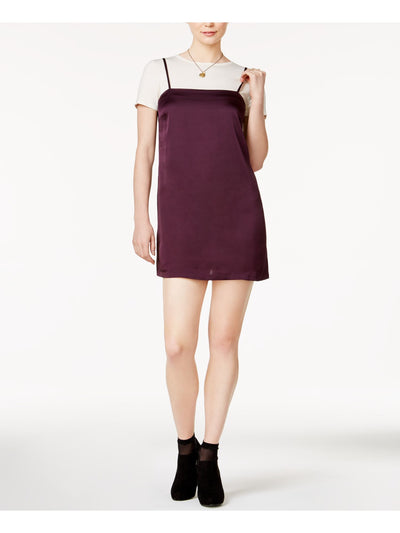 KENSIE Womens Purple Short Sleeve Jewel Neck Above The Knee Shift Dress Size: S