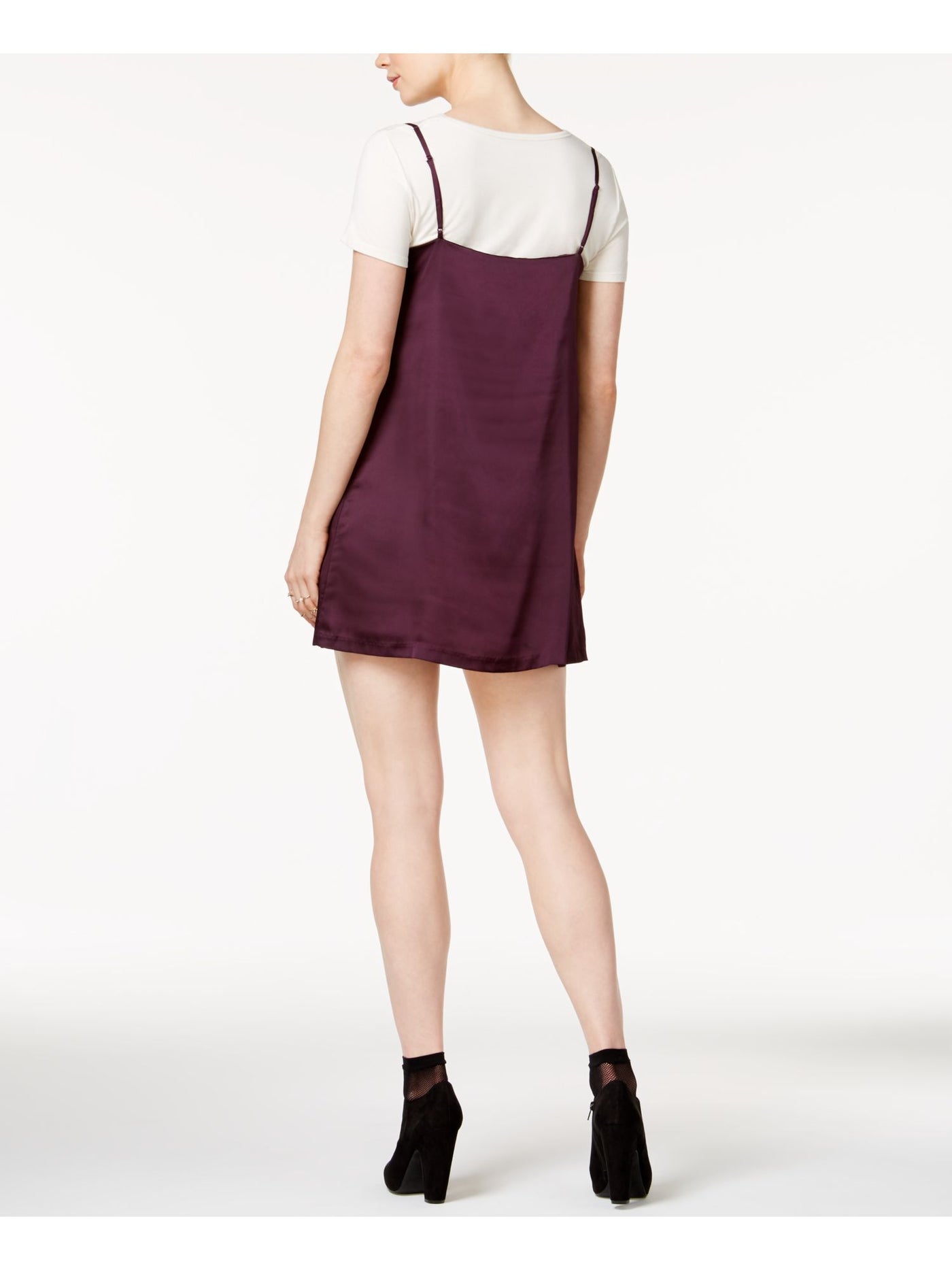 KENSIE Womens Purple Short Sleeve Jewel Neck Mini Layered Dress Size: L