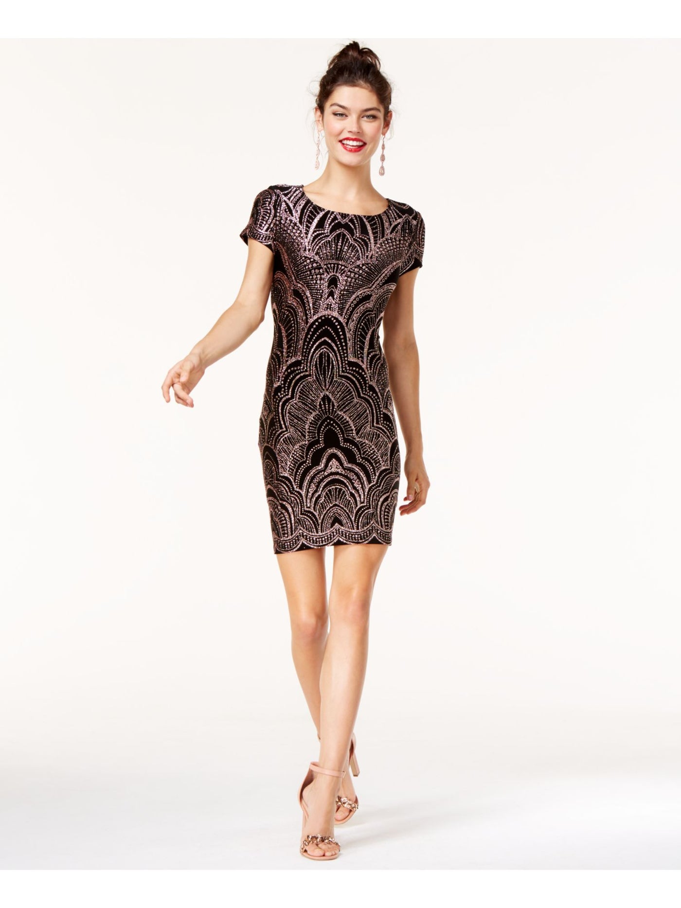 JUMP Womens Black Short Sleeve Above The Knee Body Con Cocktail Dress S