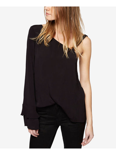 SANCTUARY Womens Black Asymmetrical Neckline Party Top S