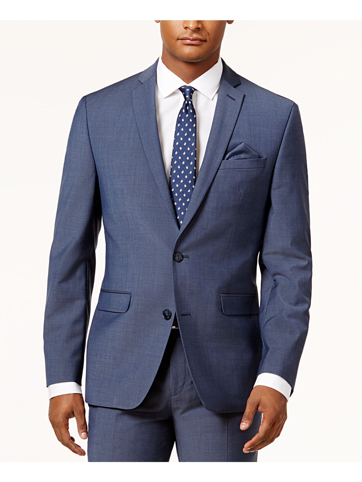 BAR III Mens Blue Lined Single Breasted Stretch Slim Fit Wrinkle Resistant Suit Separate Blazer Jacket 40L