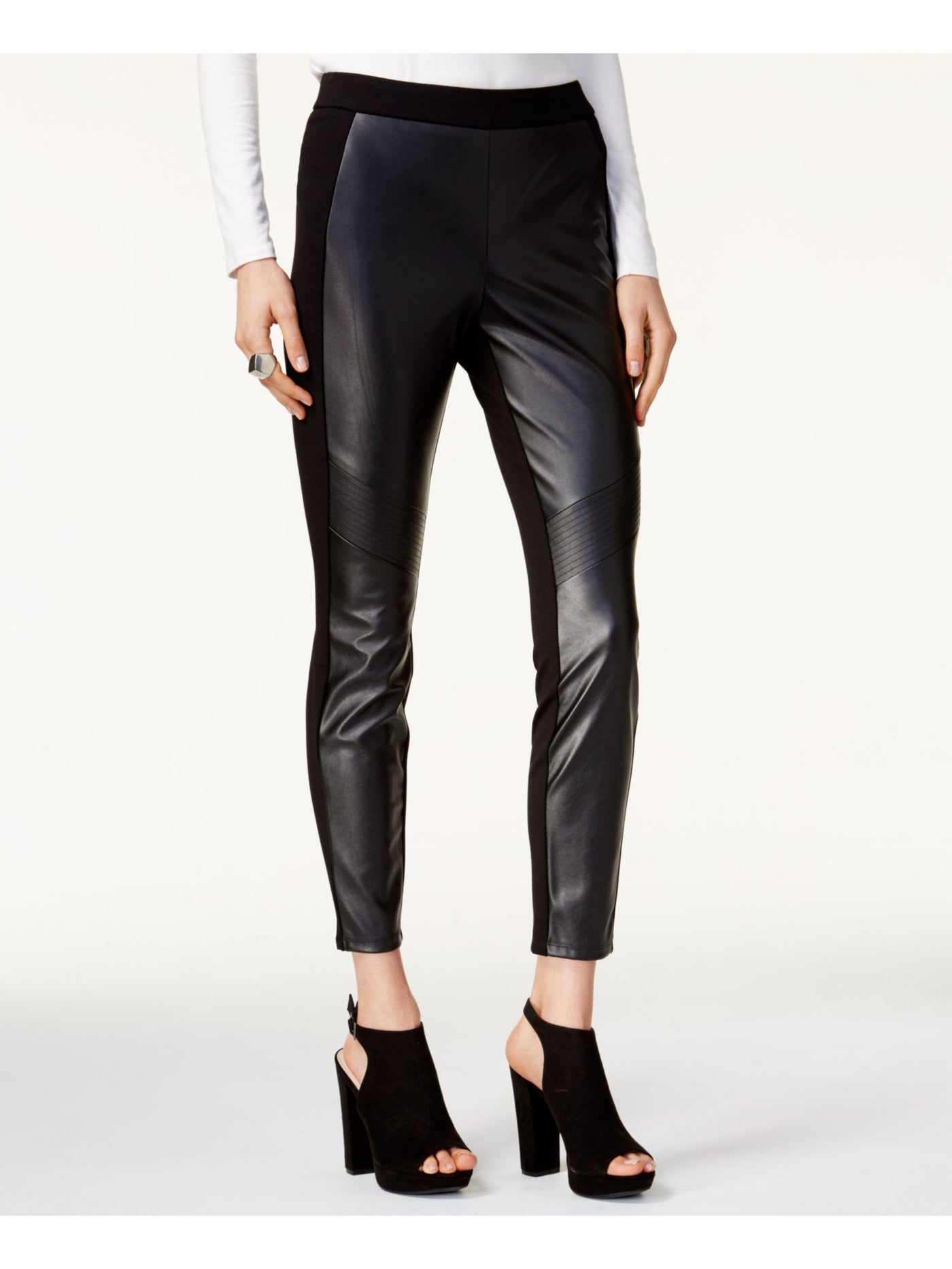 BAR III Womens Skinny Faux Leather Trim Pants