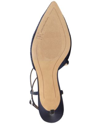 INC Womens Navy Strappy Adjustable Strap Asymmetrical Rhinestone Lenii Pointed Toe Kitten Heel Buckle Dress Pumps Shoes M