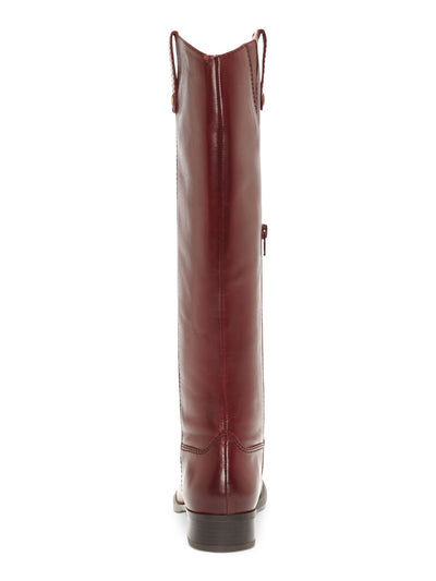 INC Womens Burgundy Elastic Goring Pull Tab At Sides Cushioned Studded Fawne Round Toe Block Heel Zip-Up Leather Riding Boot 6.5 M