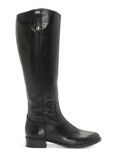 INC Womens Black Fawne Round Toe Stacked Heel Zip-Up Leather Riding Boot 6