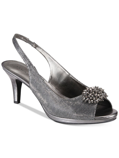 KAREN SCOTT Womens Gray Metallic Rhinestone Brooch Padded Breena Peep Toe Stiletto Slip On Dress Slingback 7 M