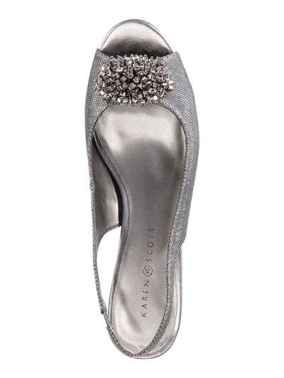 KAREN SCOTT Womens Gray Metallic Rhinestone Brooch Padded Breena Peep Toe Stiletto Slip On Dress Slingback 7 M