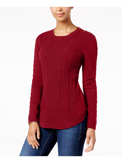 CHARTER CLUB Womens Maroon Ribbed Long Sleeve Crew Neck Sweater S