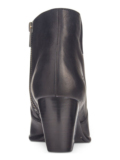 FRYE Womens Black Logo Jennifer Pointed Toe Stacked Heel Zip-Up Leather Booties 7.5 M