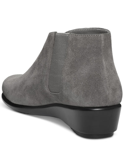 AEROSOLES Womens Gray Goring Padded Comfort Allowance Almond Toe Wedge Zip-Up Leather Booties 7.5 M