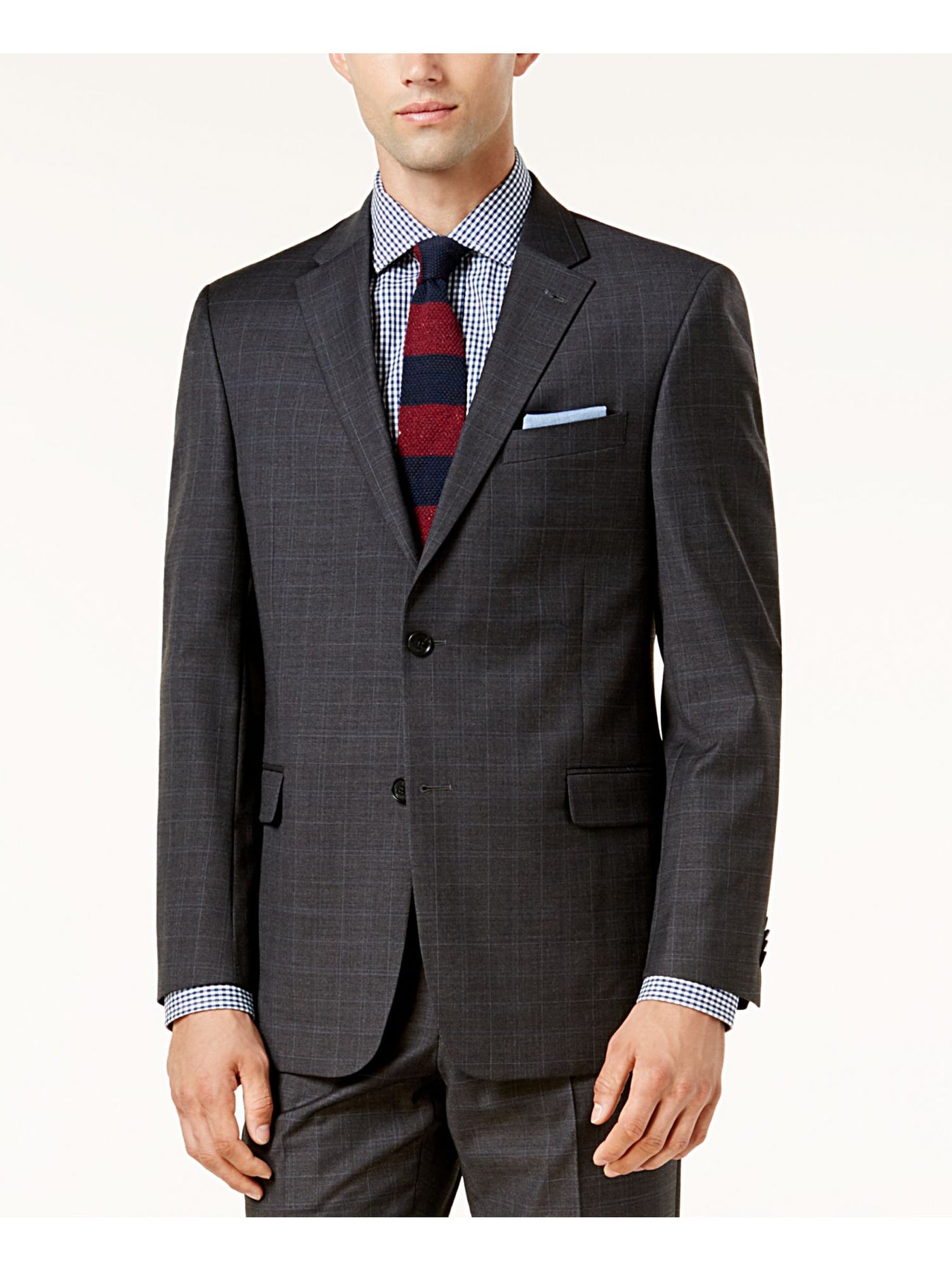 TOMMY HILFIGER Mens Gray Plaid Blazer 40L