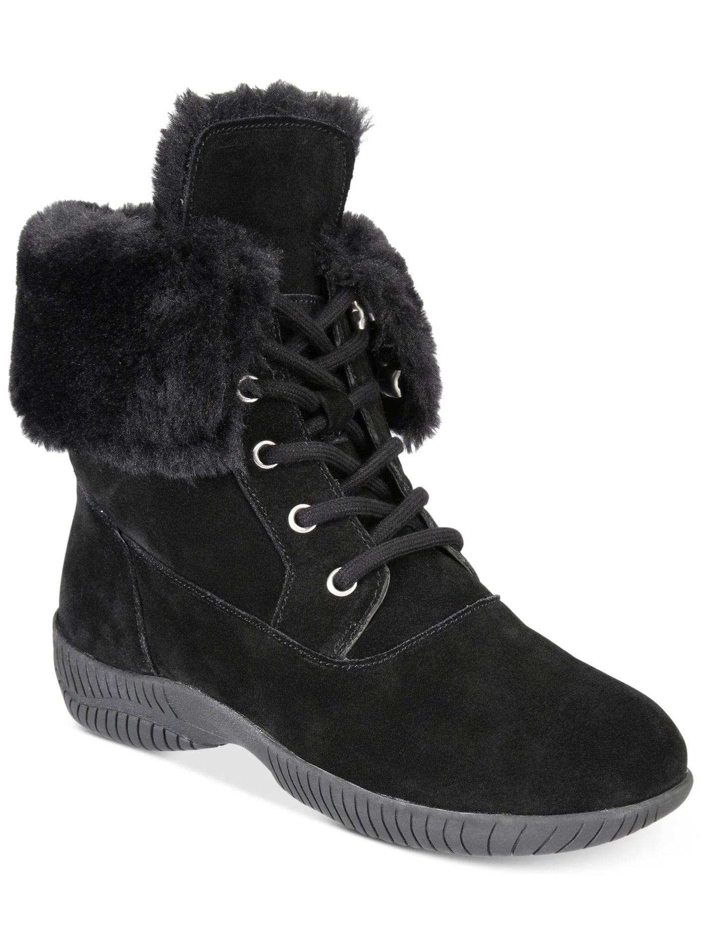 STYLE & COMPANY Womens Black Cuff Fold, Angiee Round Toe Block Heel Lace-Up Leather Snow Boots 5 M