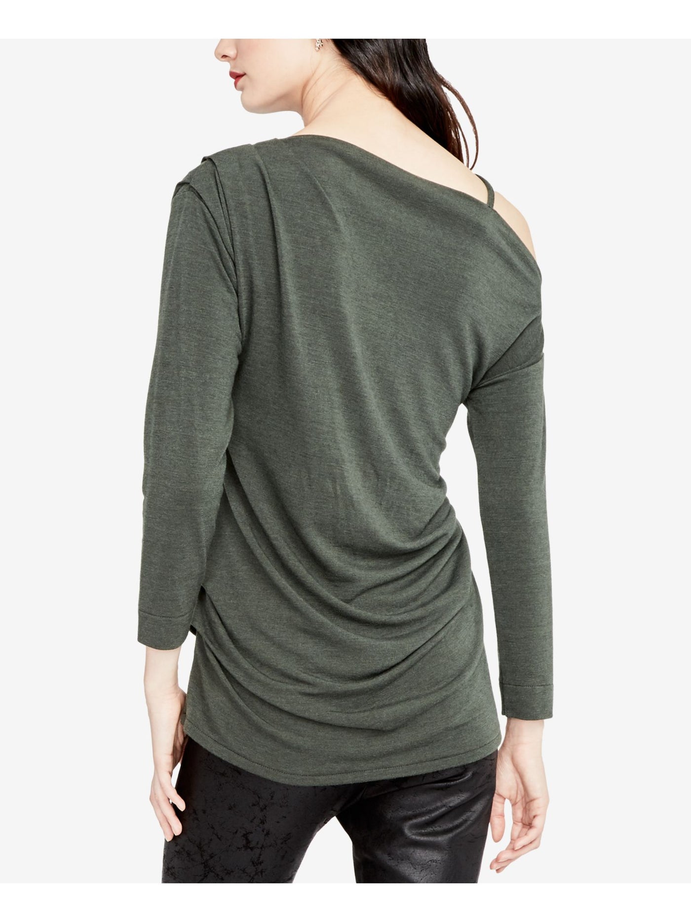 RACHEL ROY Womens Green Pleated 3/4 Sleeve Asymmetrical Neckline Evening Top S