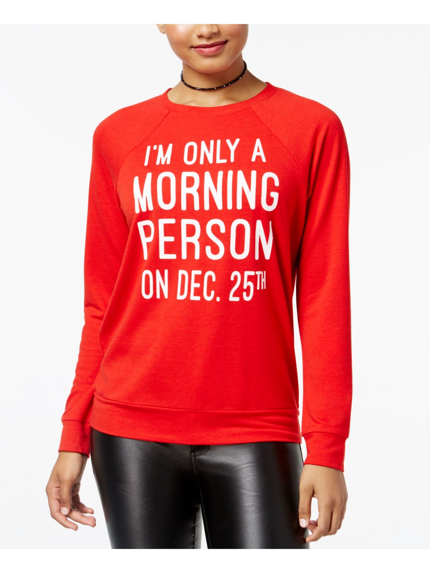 REBELLIOUS ONE Womens Red Printed Long Sleeve Holiday T-Shirt S