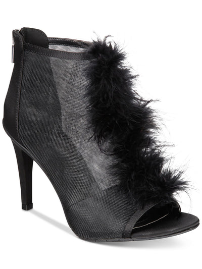 KENNETH COLE Womens Black Mesh Boa Detail Padded Smash Boa Open Toe Stiletto Zip-Up Dress Heels Shoes 6 M