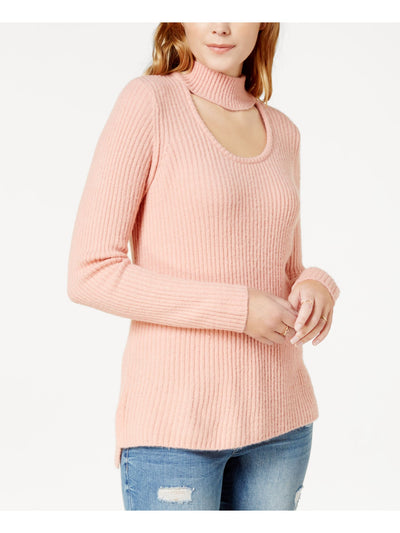 KENSIE Womens Pink Cut Out Ribbed Long Sleeve Tunic Sweater L